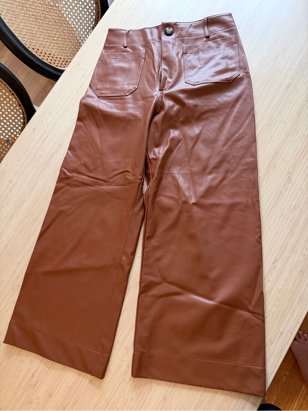 Maeve Wide-Leg Faux Leather Pants — Brown